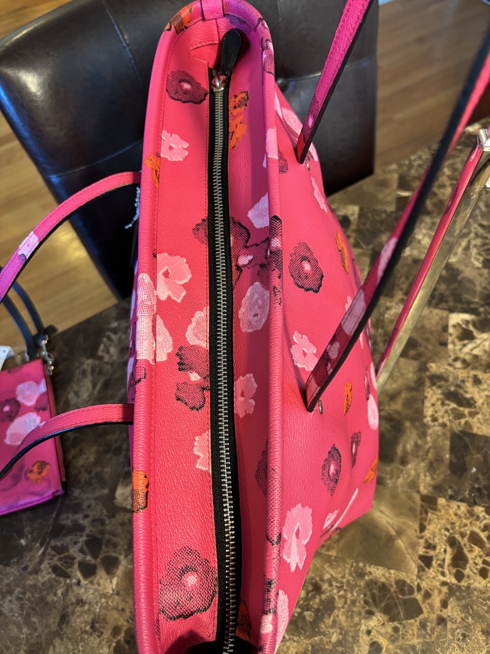 Coach Floral Print Limited Edition Pink Shopper Tote With Matching Wristlet 2pc. - Picture 6 of 16